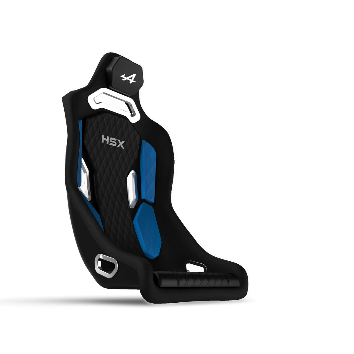 Trak Racer HSX Hybrid Formula Pro seat, BWT Alpine F1 Edition, front view of the blue and black quilted cushions