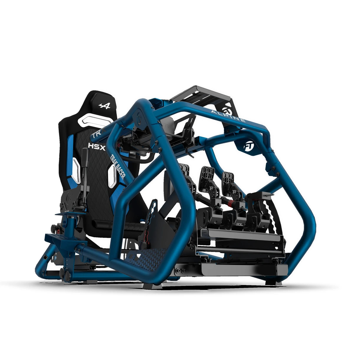 HSX Alpine F1 seat in an Alpine Racing TRX cockpit, front three-quarter view with pedals