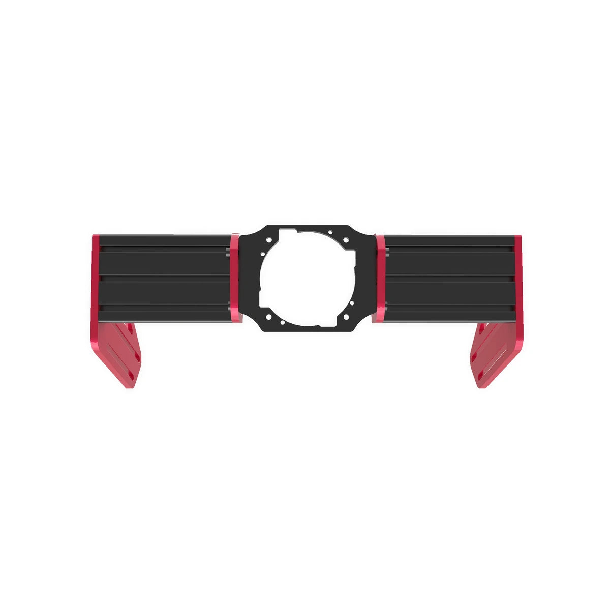 Trak Racer TR-One V3 Asetek front mount kit, front-on view — CNC-cut plate and slotted adjustment