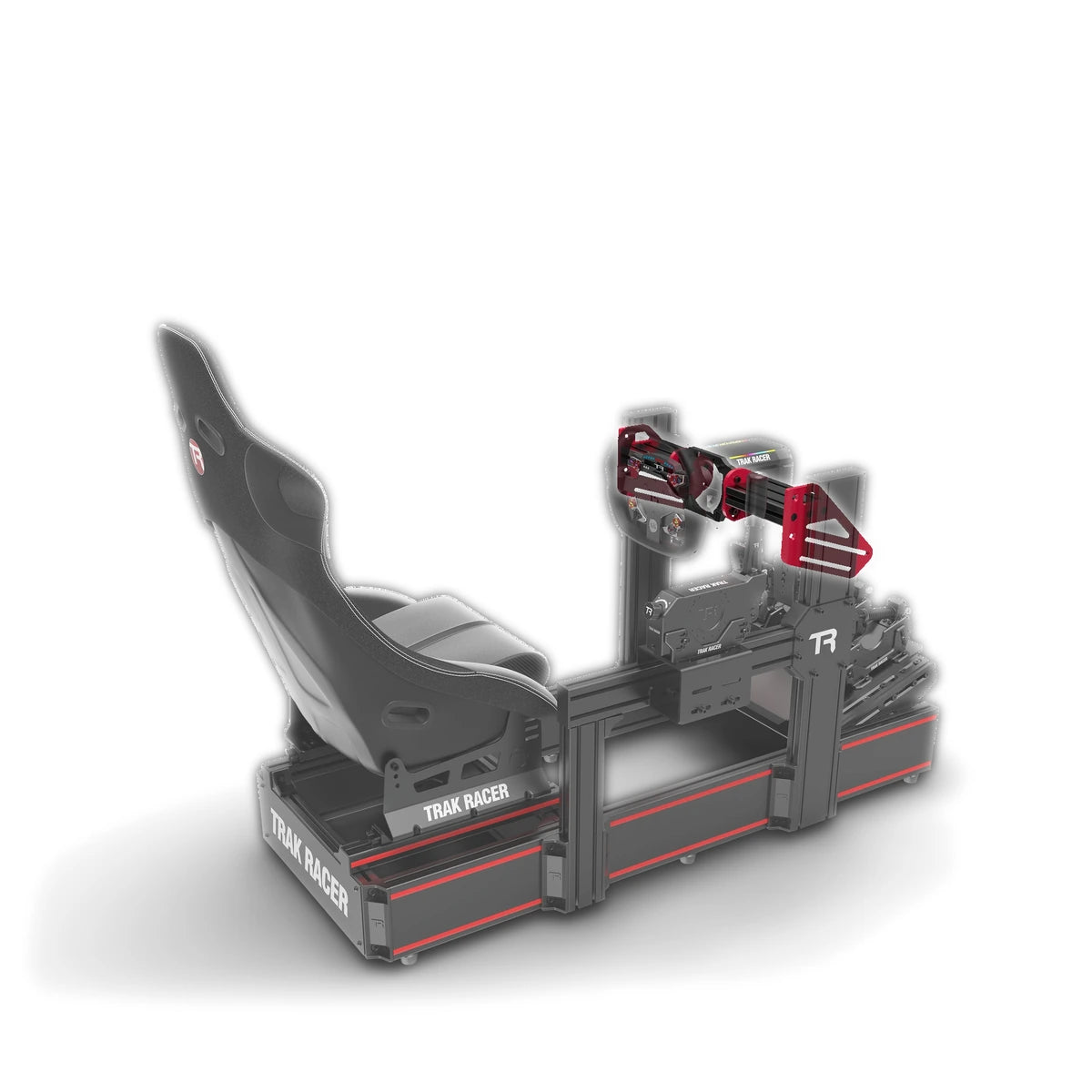 Trak Racer TR-One V3 Asetek front mount kit, rear three-quarter view — 2-way base kit mounting hardware
