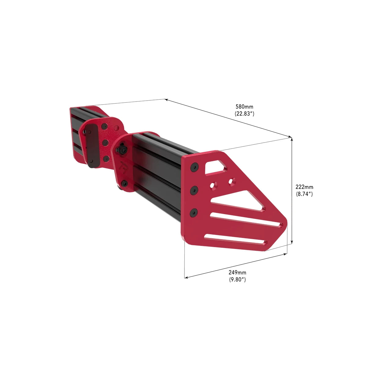 Trak Racer TR-One V3 Asetek front mount, dimension diagram with 580mm length and 222mm height measurements