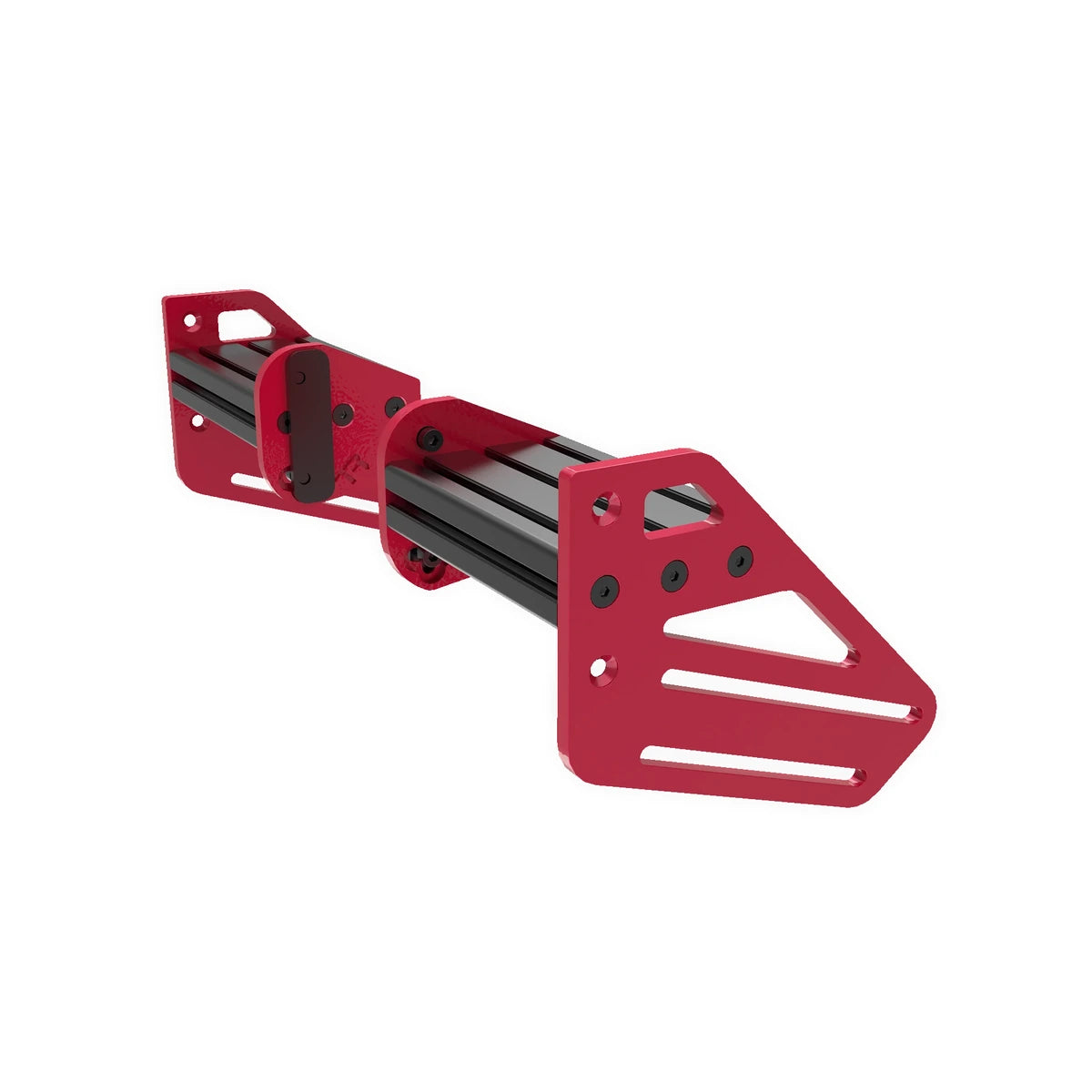 Trak Racer TR-One V3 Fanatec wheel mount kit, three-quarter view — red brackets on a black 120x40mm aluminium channel