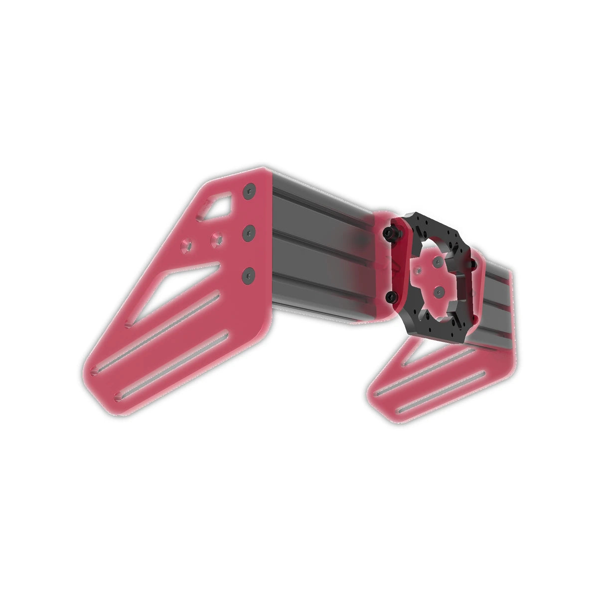 Trak Racer TR-One V3 MOZA wheel mount, rear three-quarter view showing the 2-way mounting side plates and bolt pattern