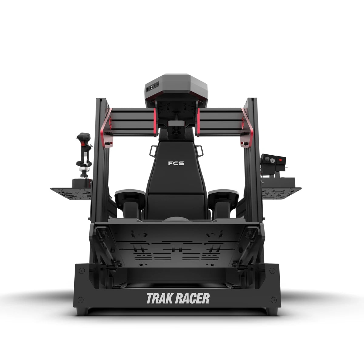Trak Racer TR120S Flight Simulator, front view, flight seat centred between the left and right flight control mounts