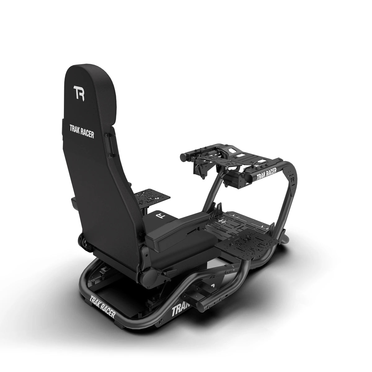 Trak Racer TR8 Pro Flight Simulator, rear right view, flight seat and frame with empty flight control mount plates