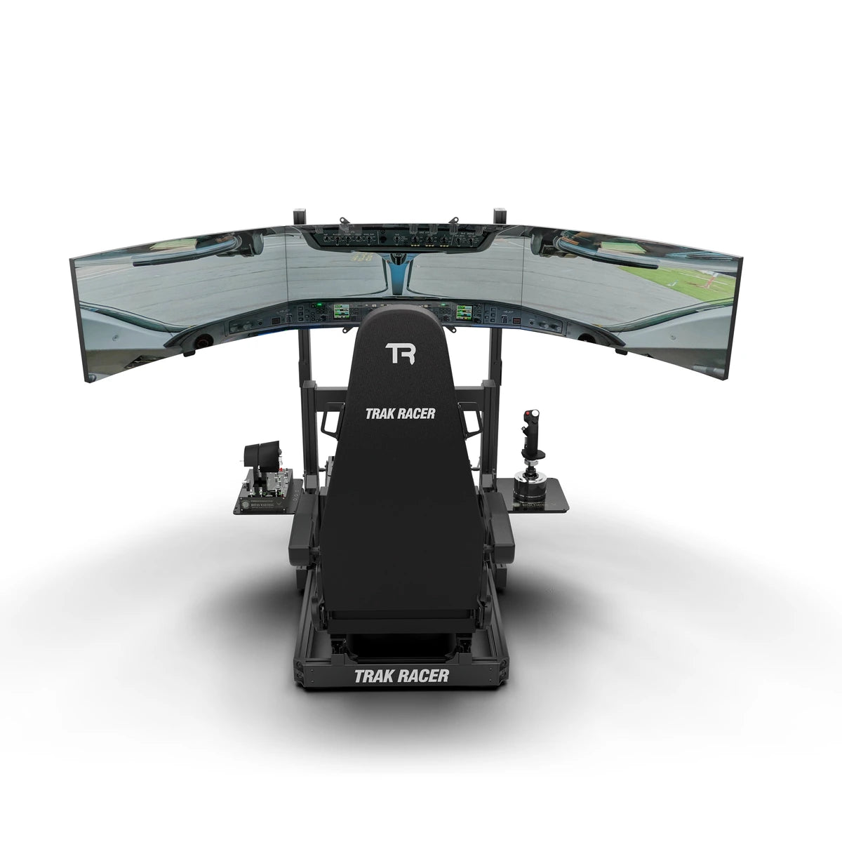 Trak Racer TR80S Flight Simulator, rear view, flight seat facing an ultrawide curved monitor (monitor sold separately)