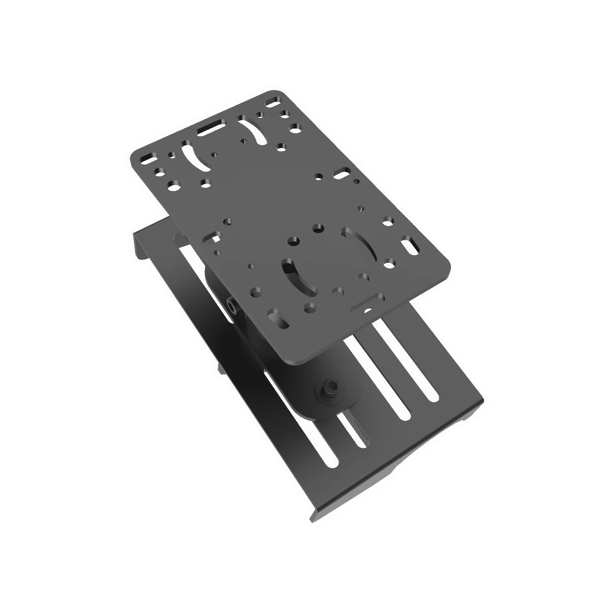 Trak Racer TRX gear shifter mount in matte black, top-down view of the pre-drilled universal shifter mounting plate