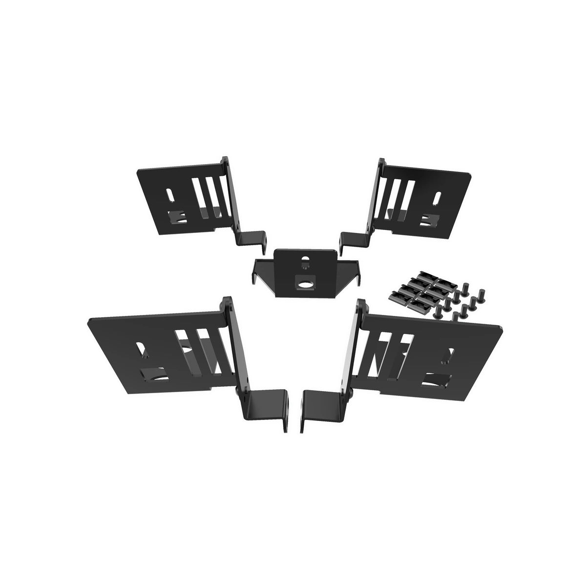 Trak Racer 5-speaker mount kit for extruded rigs, five matte black brackets fanned out with fixings