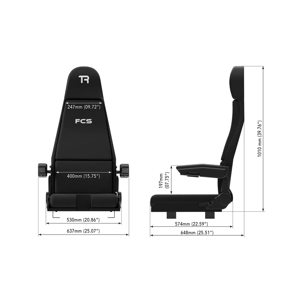 Trak Racer FCS flight simulator seat dimensions diagram