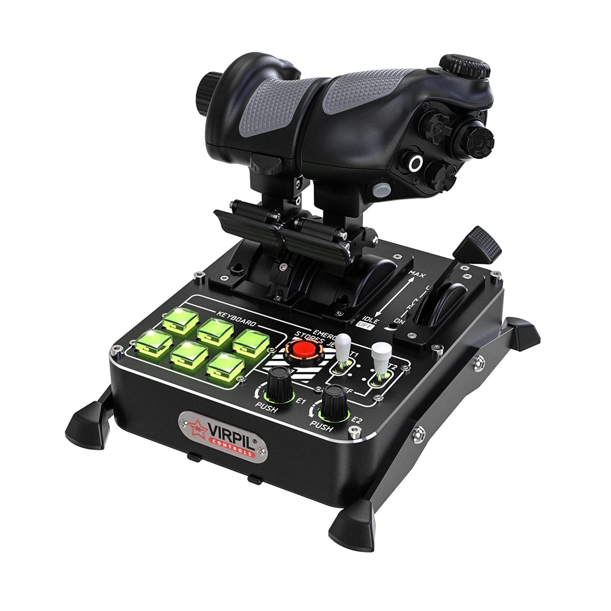 VIRPIL MongoosT-50CM4 Throttle side view showing the grip hats, dials and analogue ministick